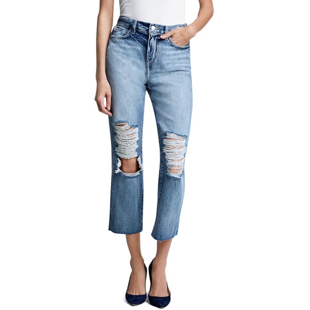 L'Agence - Adele Womens Destroyed High Rise Straight Leg Jeans size 24 New